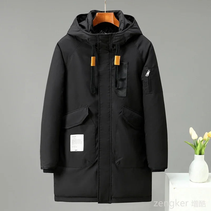 Herren Winterjacke mit Kapuze Steppparka Schwarz/Grün große Größen