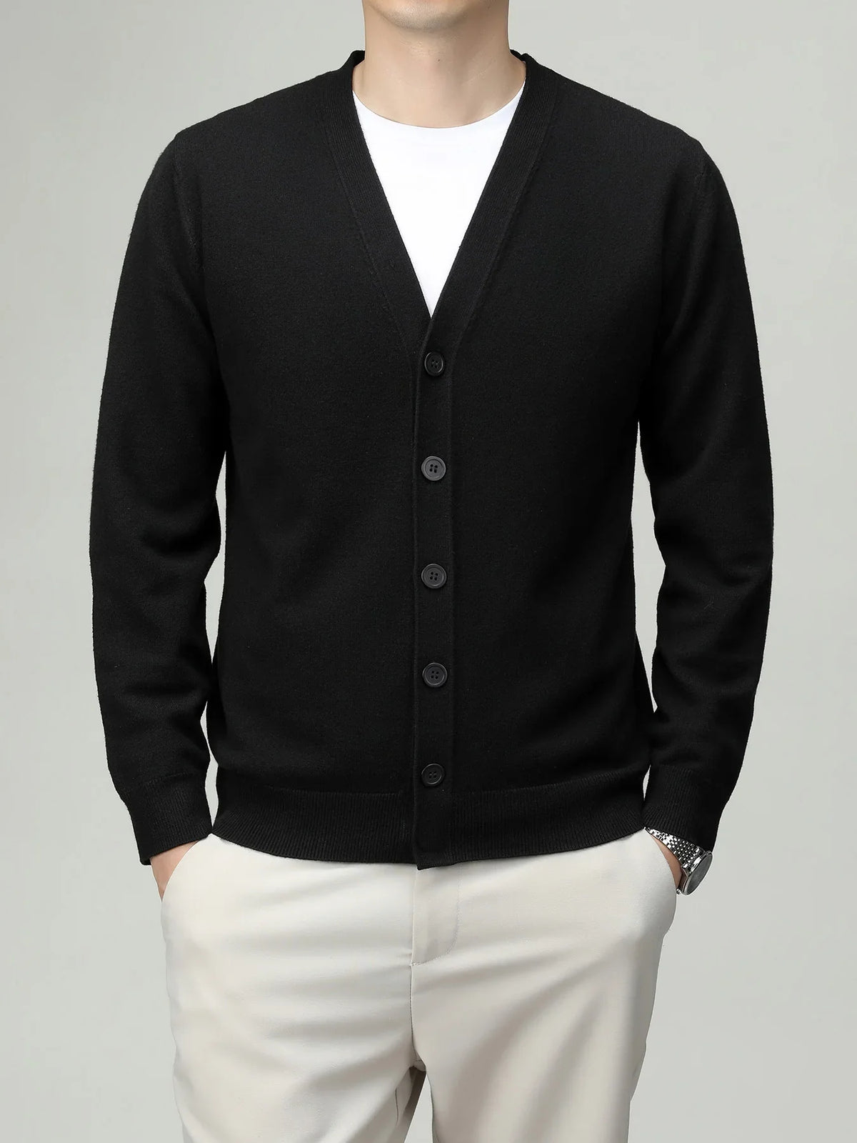 Herren Strickjacke V-Ausschnitt Knopfleiste