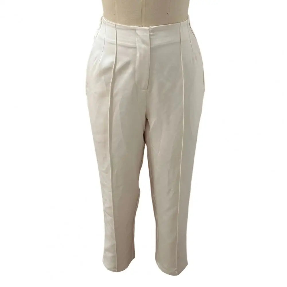 Damen Stoffhose mit hohem Bund und Bügelfalte – Cremefarben