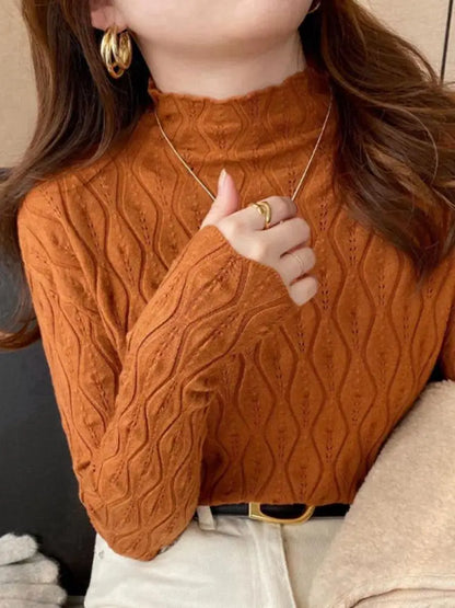 Damen Rollkragenpullover mit Rautenmuster, Langarm, schmal geschnitten