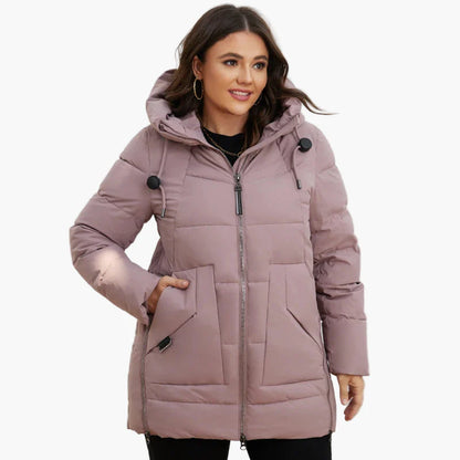 Damen Winter Steppjacke mit Kapuze – Plus-Size, modisch und warm für Alltag und Freizeit