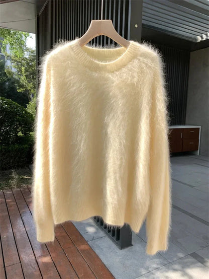 Damen Flauschiger Oversize Pullover – Kuscheliger Strickpullover für Herbst und Winter, Lässiger Stil