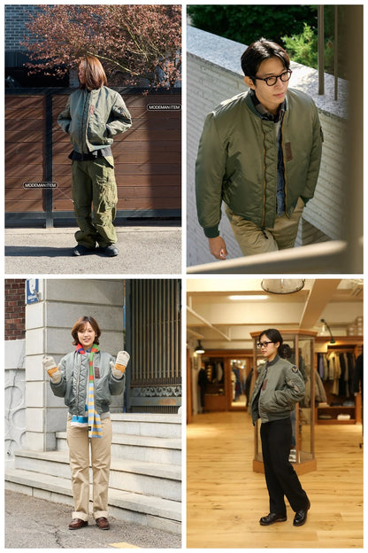 Herren Bomberjacke Militär-Stil mit Ärmeltasche Khakigrün