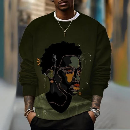 Herren Rundhals-Sweatshirt mit Afrika-Motiv und Augenprint, Weiß