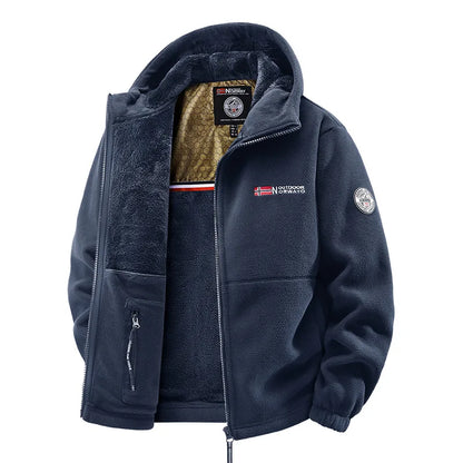 Herren Fleecejacke mit Kapuze und Plüschfutter, warm und weich, Reißverschluss, für Outdoor