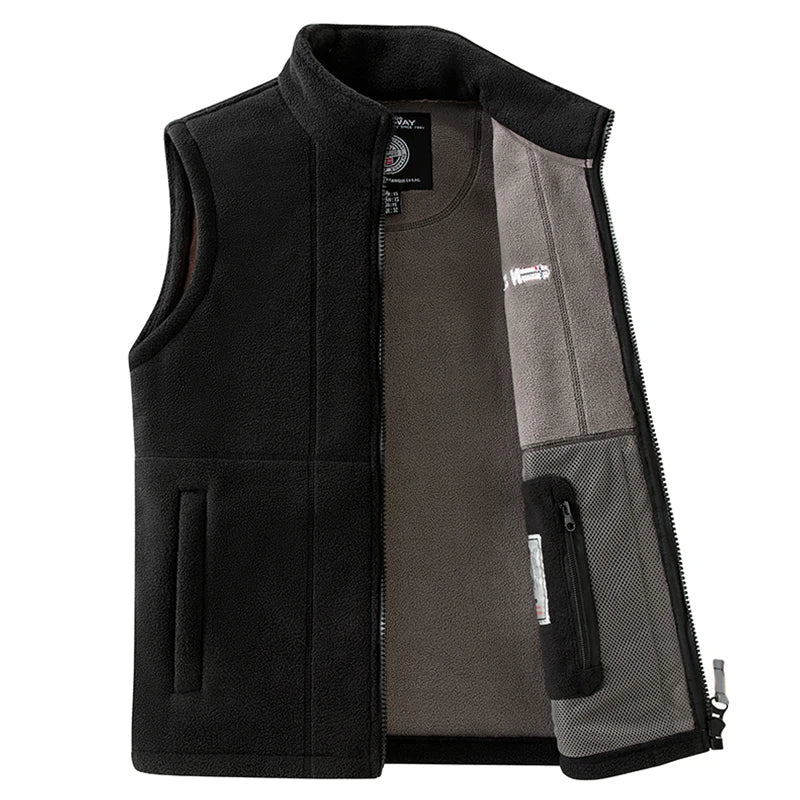 Fleece Weste Stehkragen Herren Outdoor Gilet mit Reißverschluss und Taschen