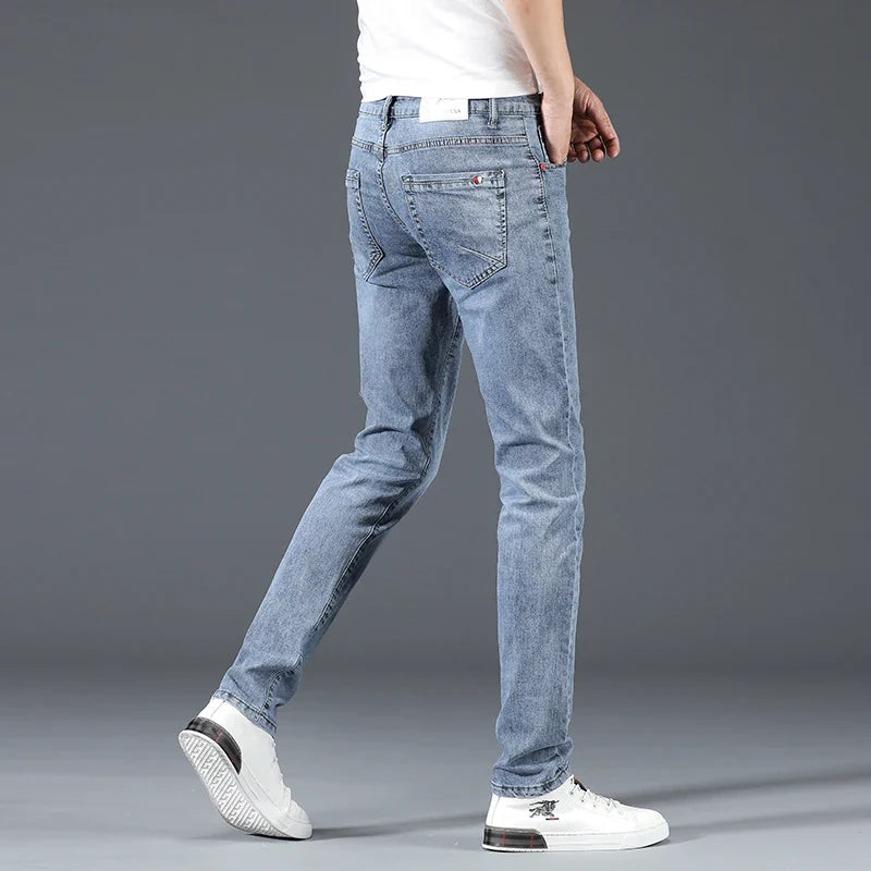 Jeans Herren Slim Fit Hellblau Stretch-Denim