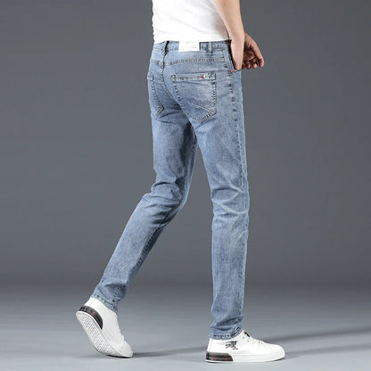 Jeans Herren Slim Fit Hellblau Stretch-Denim