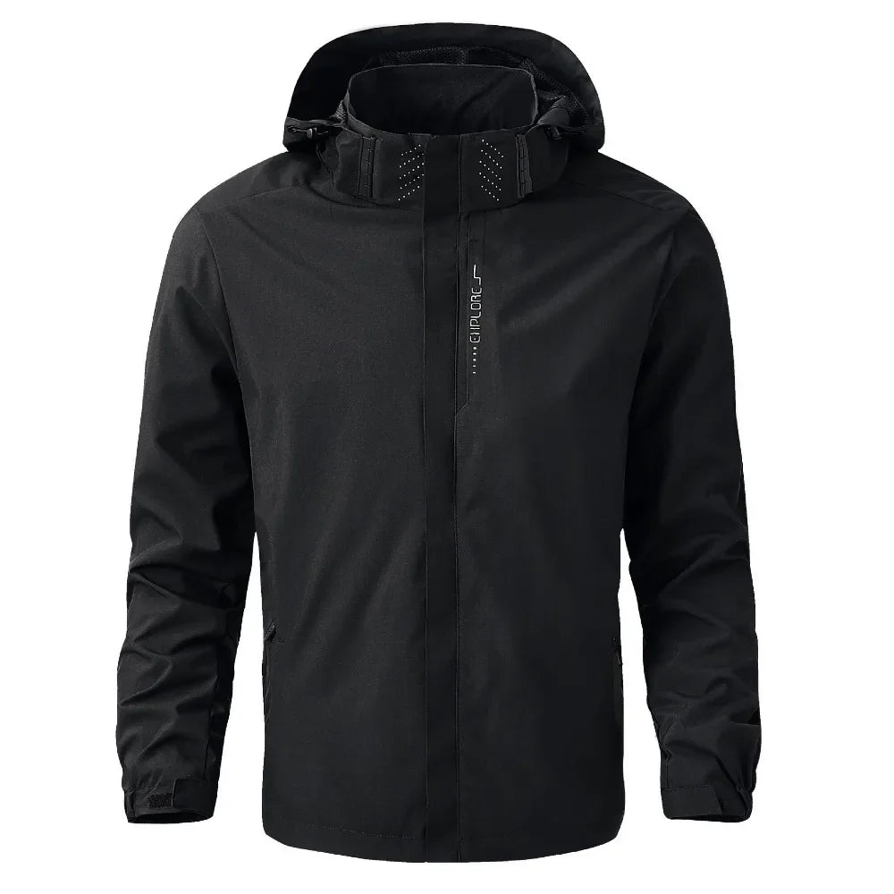 Herren Outdoor Jacke mit Kapuze & Reißverschluss – Schwarz