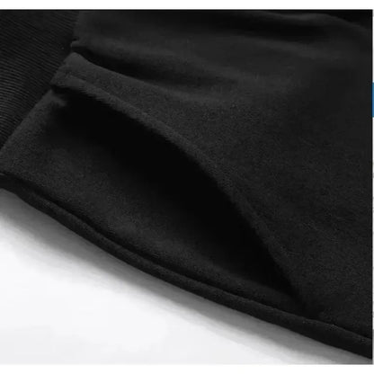 Herren Weite Hose Schwarz Kordelzug Baggy Freizeithose mit Nahtdetails