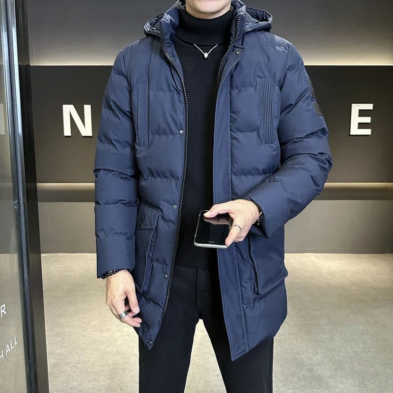Herren Steppjacke lang gefüttert mit Kapuze Winter Parka