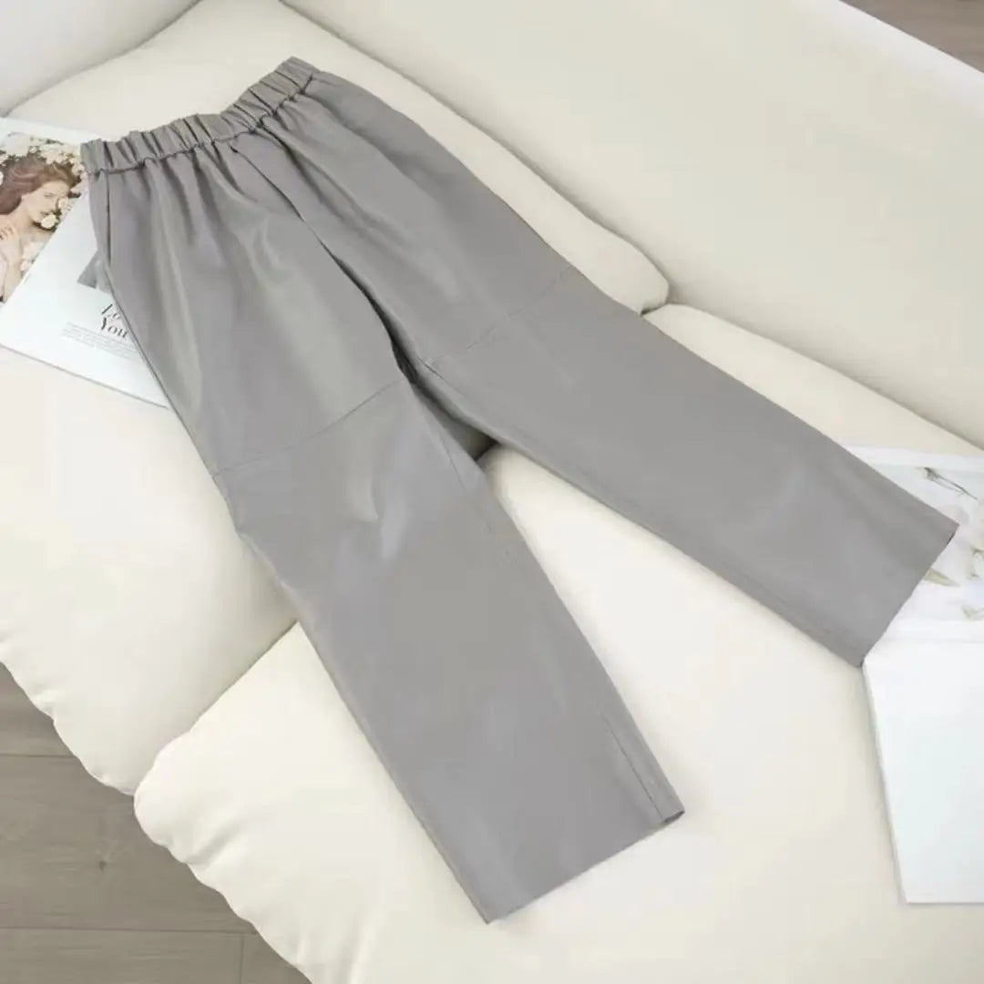 Damen Hose elastischer Bund Knöchellang Schwarz