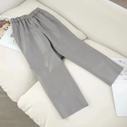 Damen Hose elastischer Bund Knöchellang Schwarz