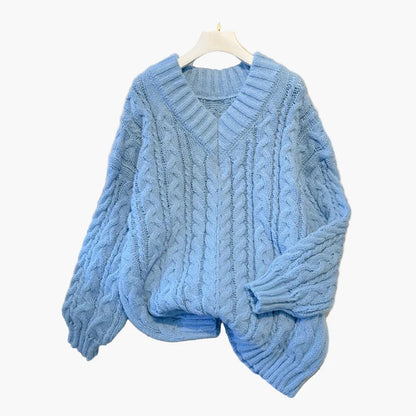 Damen Strickpullover im Zopfmuster-Stil – Gemütlicher V-Ausschnitt für Alltag & Freizeit