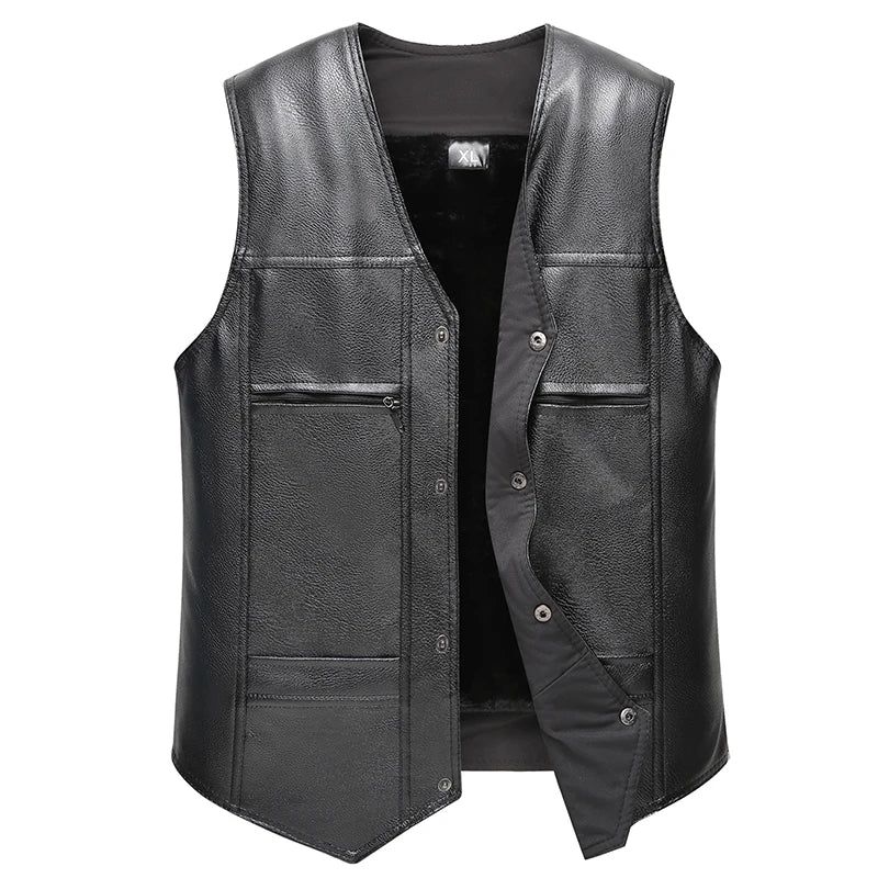 Herren Weste Schwarz mit warmem Fleecefutter, ärmellose Jacke mit Druckknöpfen und Taschen