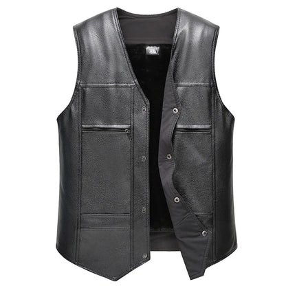 Herren Weste Schwarz mit warmem Fleecefutter, ärmellose Jacke mit Druckknöpfen und Taschen