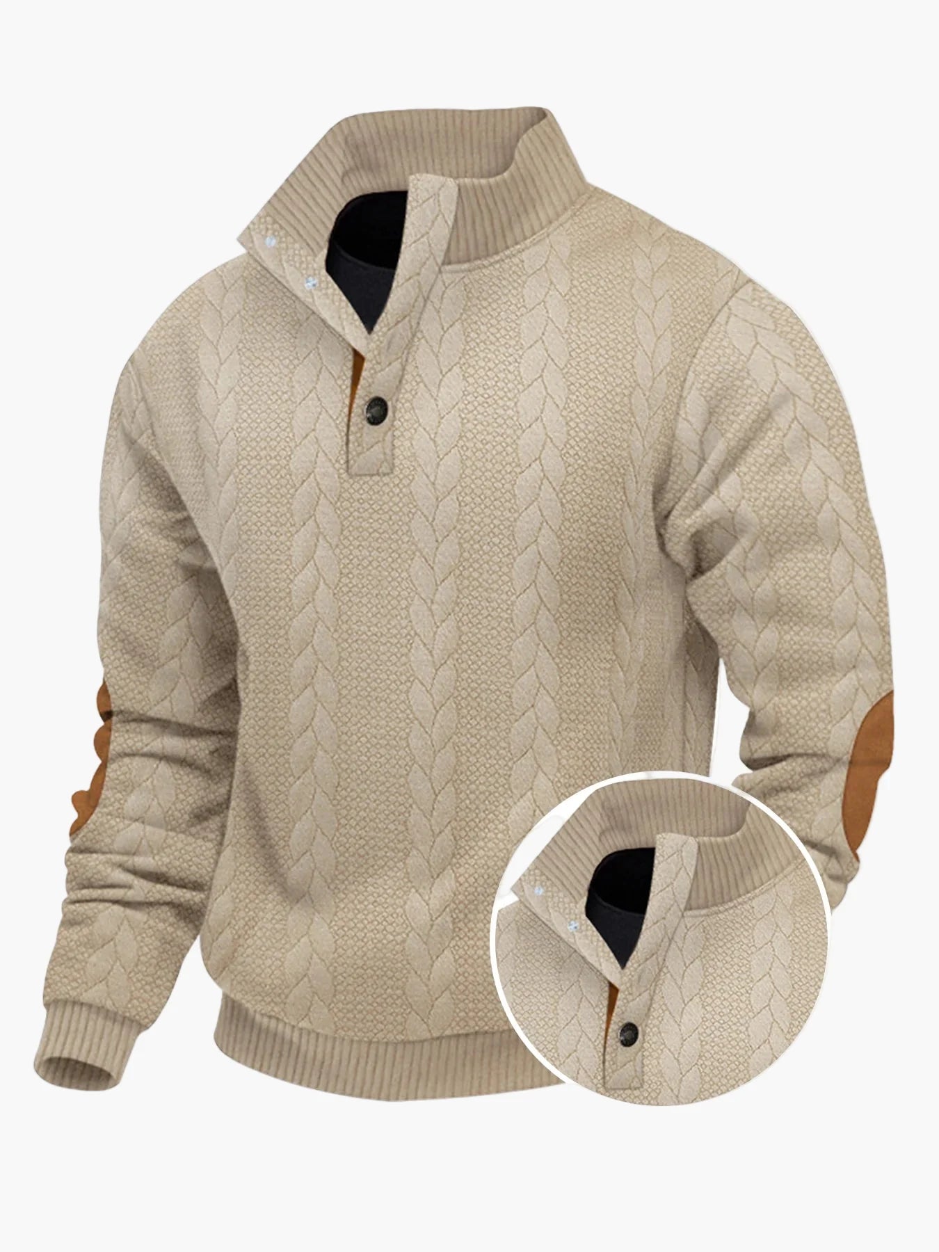 Herren Strickpullover mit Stehkragen und Ellenbogenpatches – Modischer Freizeit-Sweater für Outdoor & Alltag