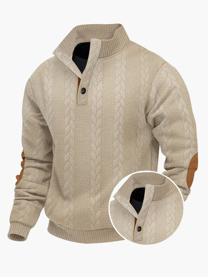 Herren Strickpullover mit Stehkragen und Ellenbogenpatches – Modischer Freizeit-Sweater für Outdoor & Alltag