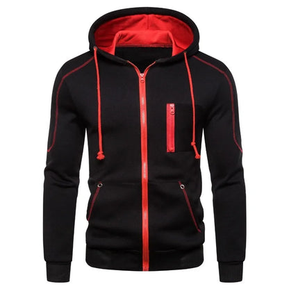Herren Kapuzenjacke mit Reißverschluss, Kontrastfarben, Reißverschlusstasche