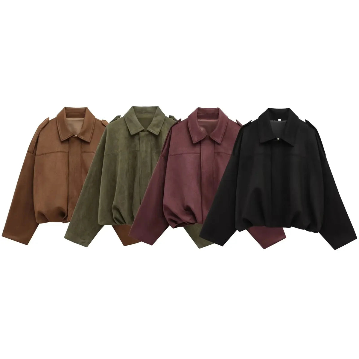 Damen Kurzjacke Oversize Cropped mit Kragen Braun