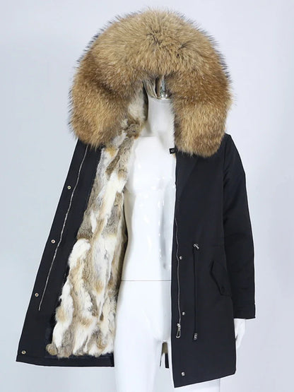 Winterparka mit Kapuze und Futter in Felloptik