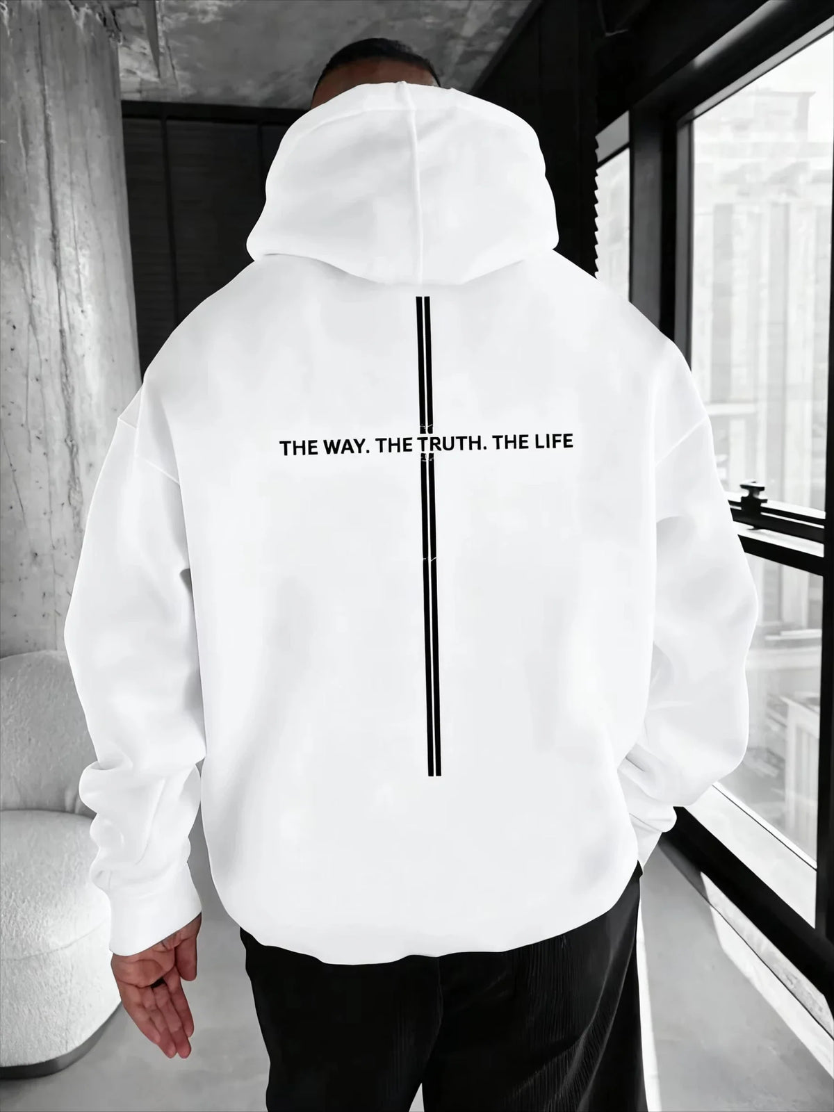Unisex Kapuzenpullover mit Statement-Print & Streifen, Oversized Hoodie