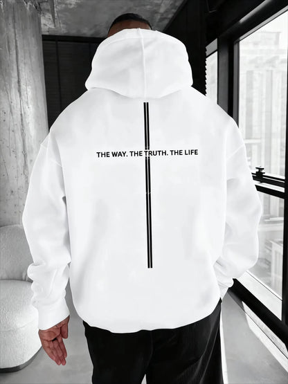 Unisex Kapuzenpullover mit Statement-Print & Streifen, Oversized Hoodie