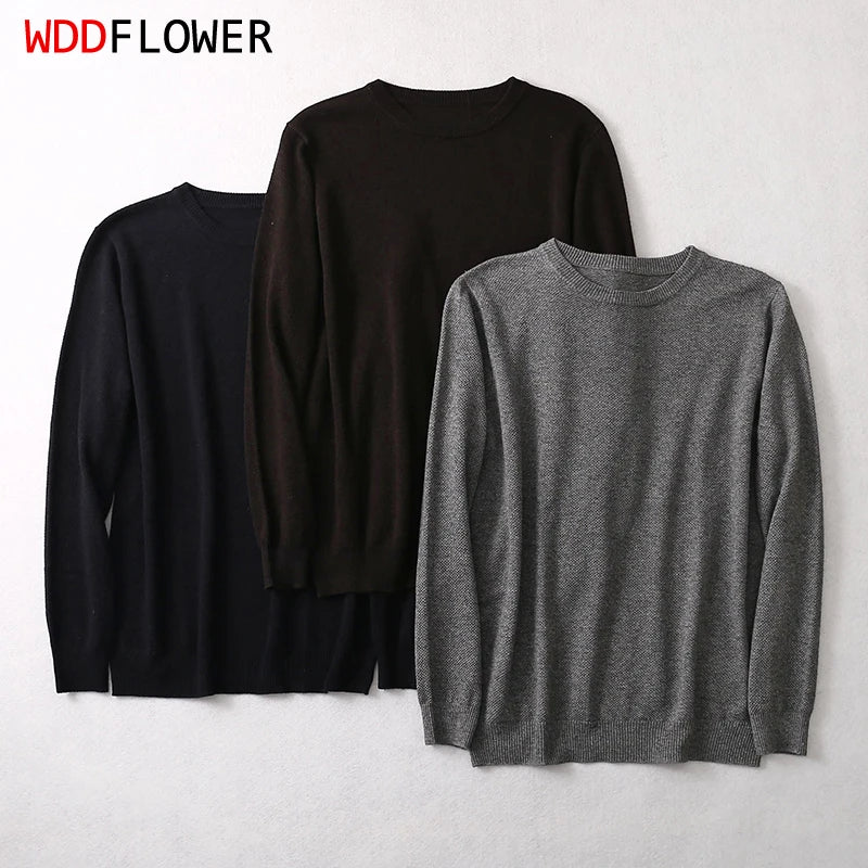 Unisex Langarm-Pullover mit Rundhalsausschnitt Feinstrick Grau Schwarz Braun