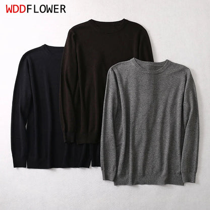 Unisex Langarm-Pullover mit Rundhalsausschnitt Feinstrick Grau Schwarz Braun