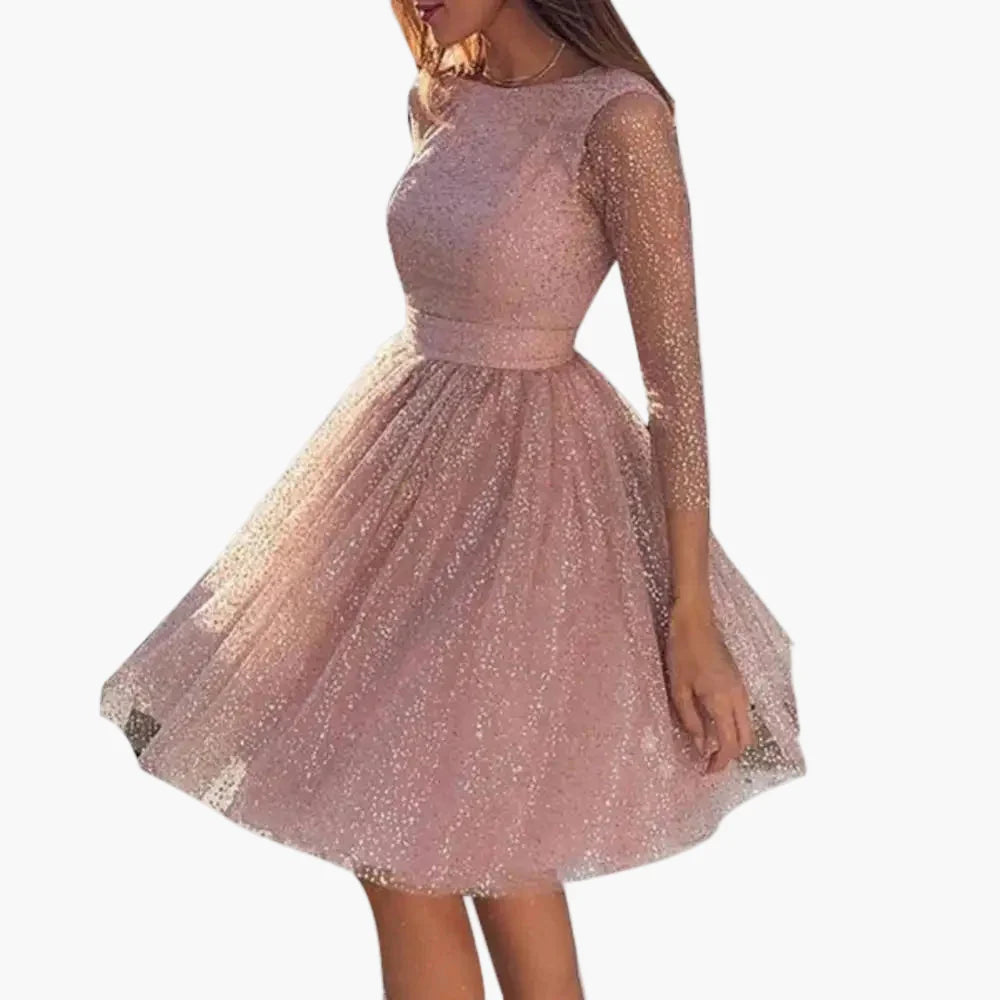 Damen Abendkleid mit Glitzer und 3/4-Ärmeln – Elegantes Partykleid für festliche Anlässe