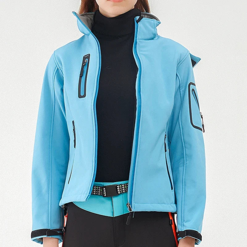 Damen Softshelljacke mit Stehkragen winddicht wasserabweisend Schwarz