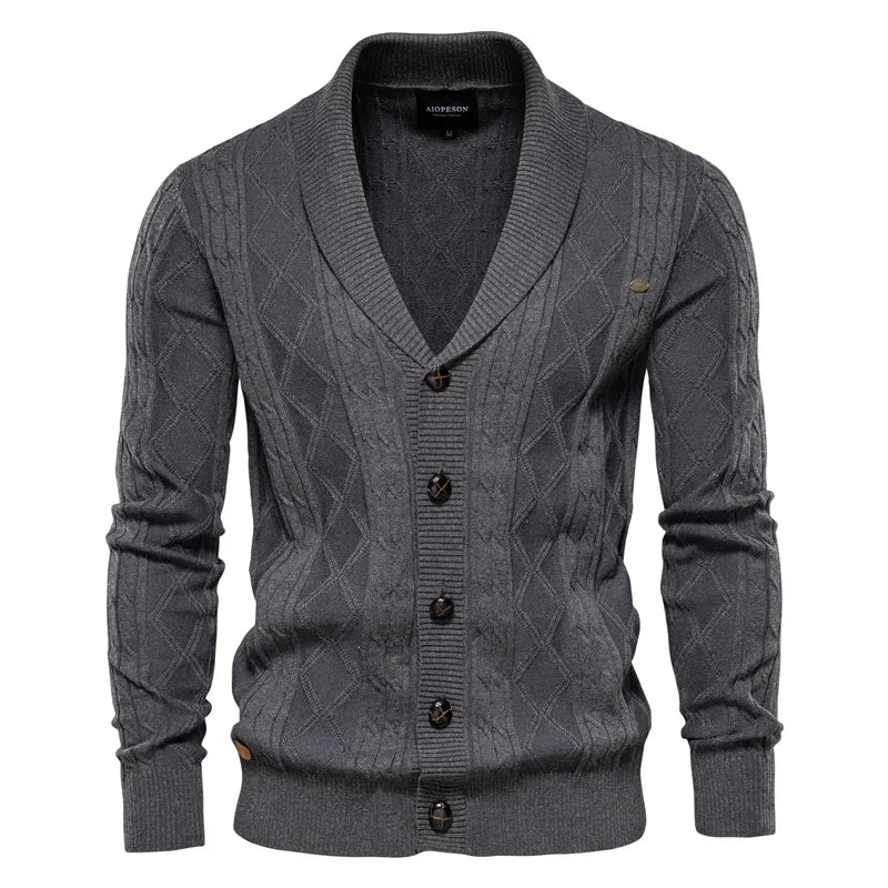 Herren Strickjacke Cardigan mit Schalkragen & Rautenmuster