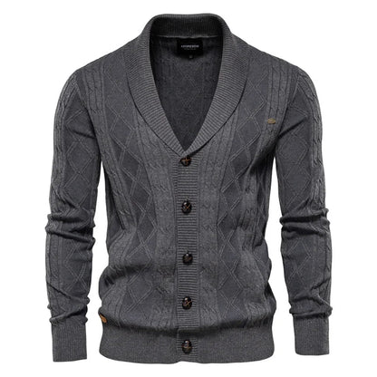 Herren Strickjacke Cardigan mit Schalkragen & Rautenmuster