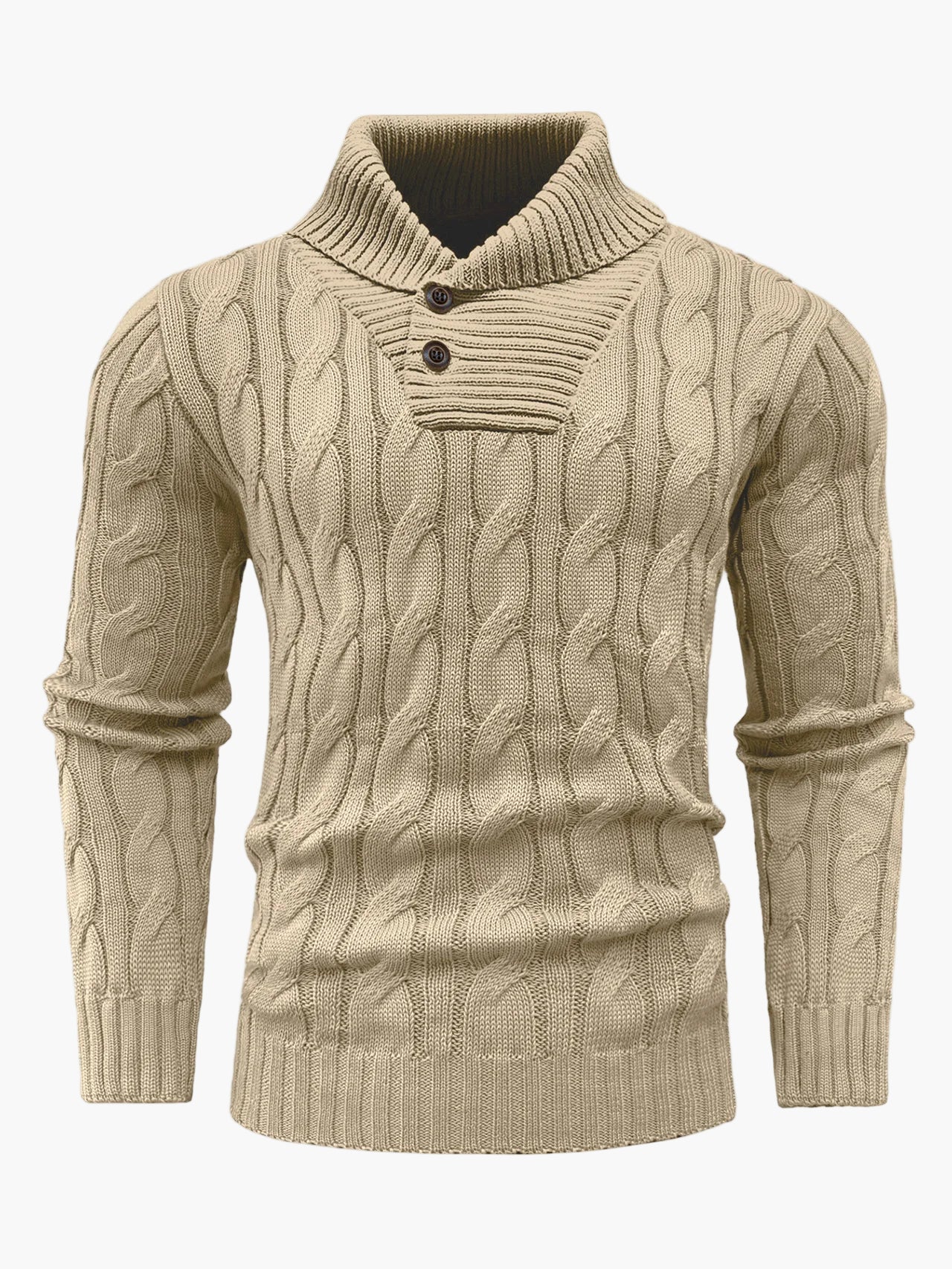 Herren Strickpullover mit Schalkragen und Knopfleiste – Eleganter Freizeitpullover im Zopfmuster für Herbst und Winter