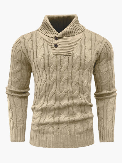 Herren Strickpullover mit Schalkragen und Knopfleiste – Eleganter Freizeitpullover im Zopfmuster für Herbst und Winter