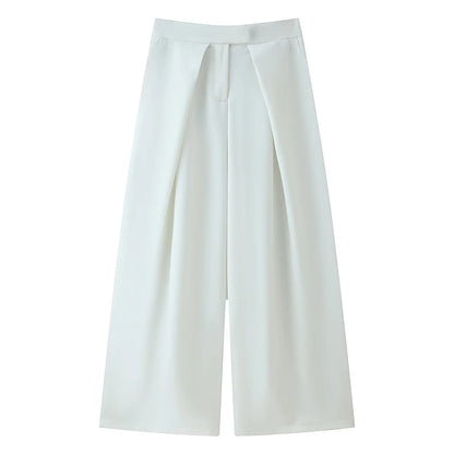 Damen Weite Culotte Hose mit Falten Kurz Weites Bein