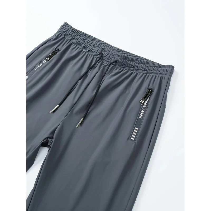 Herren Freizeithose Grau mit Reißverschlusstaschen Elastischer Bund