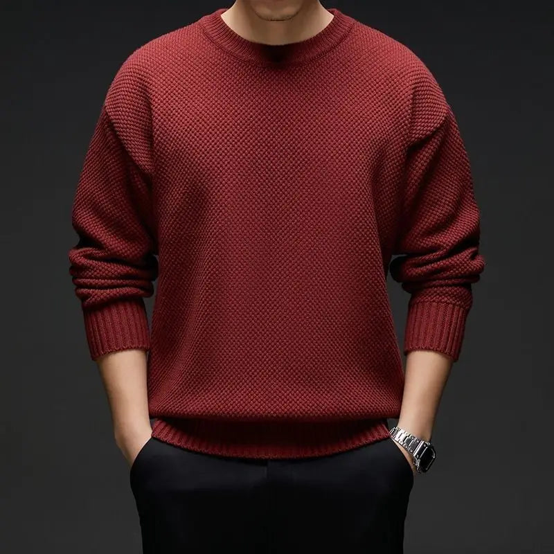 Herren Strukturierter Pullover Rundhals Grau Langarm Strickpullover