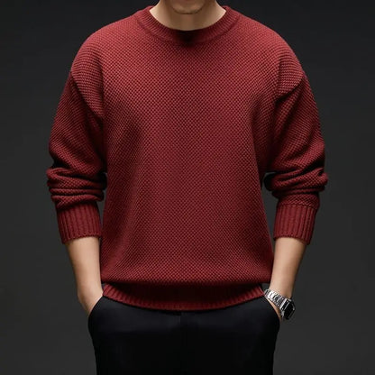 Herren Strukturierter Pullover Rundhals Grau Langarm Strickpullover