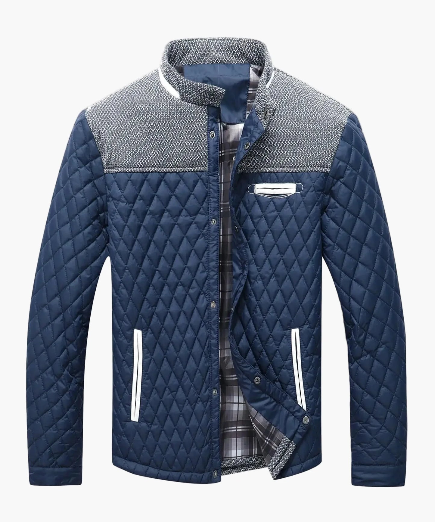 Herren Steppjacke Casual Bomberjacke mit Karofutter – Modische Übergangsjacke für Alltag und Freizeit