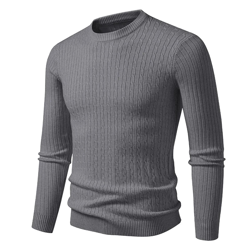 Herren Rundhals Pullover Zopfmuster Langarm Strickpullover