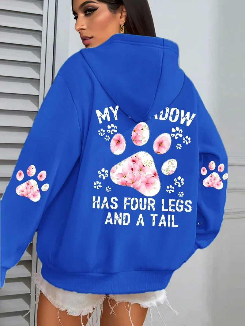Damen Hoodie mit Kapuze und Blumen Pfotenabdruck Print
