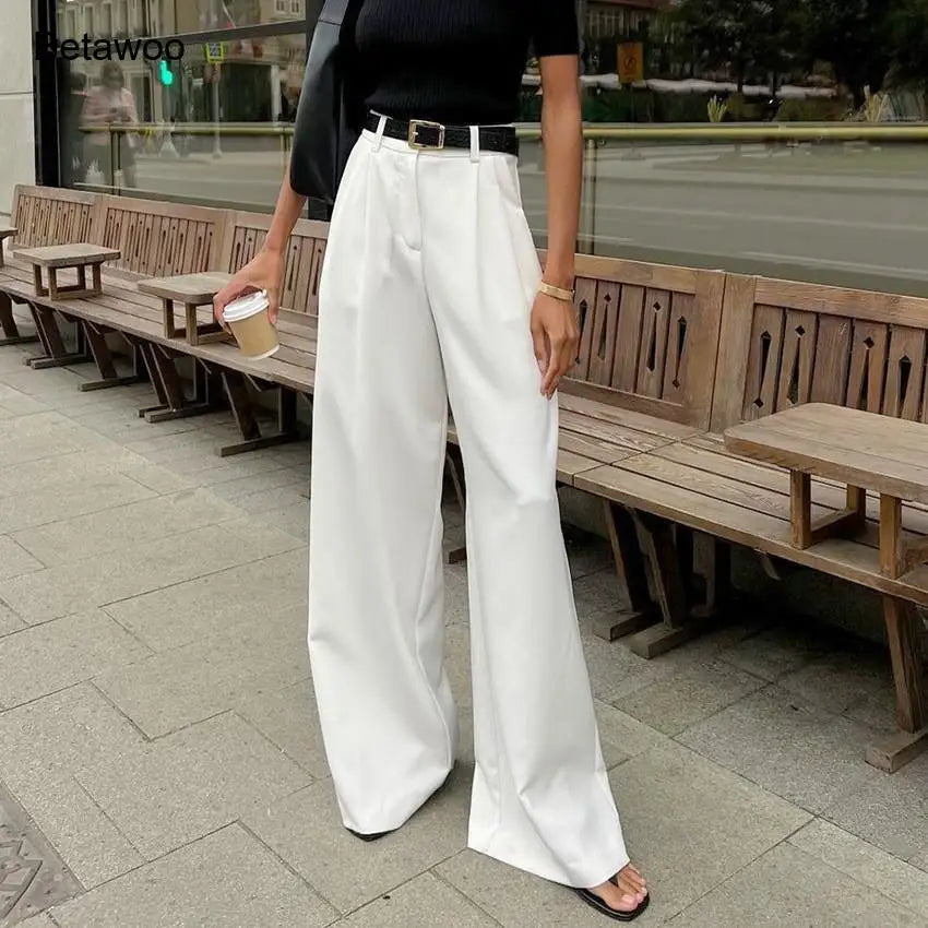 Damen Weite Hose mit Hohem Bund – Elegante Palazzo Hose