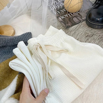 Gerippte Lounge Hose mit Tunnelzug – Weite Bein Freizeithose