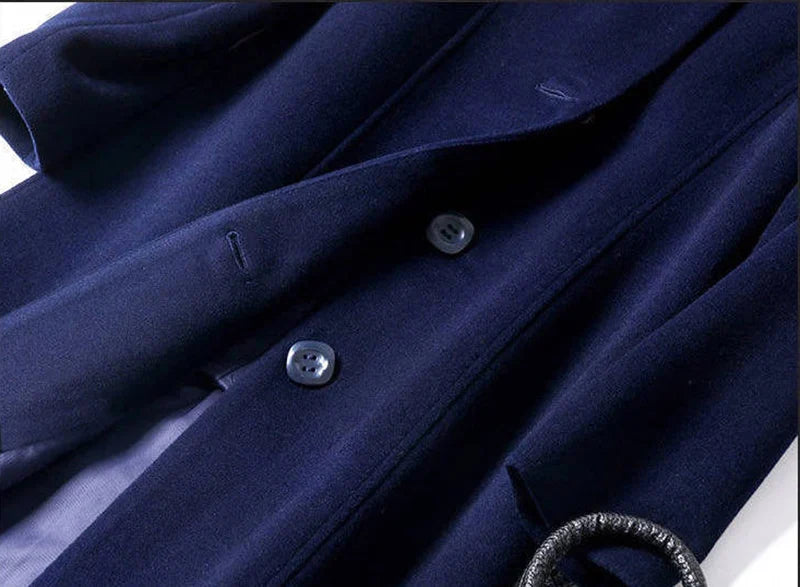 Damen Langer Mantel mit Knopfleiste in Marineblau