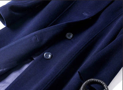 Damen Langer Mantel mit Knopfleiste in Marineblau