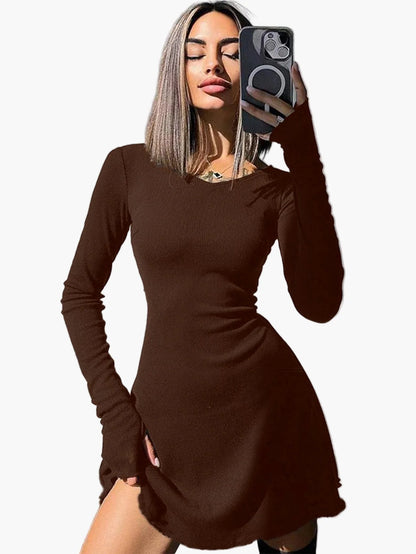Damen Figurbetontes Stretch-Kleid mit Langarm – Elegantes Freizeit- und Ausgehkleid, Modernes Design