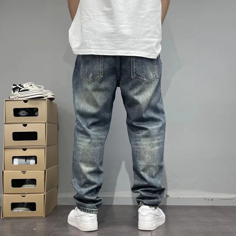 Jeans Herren Weite Passform Used-Look Blau Zerrissen