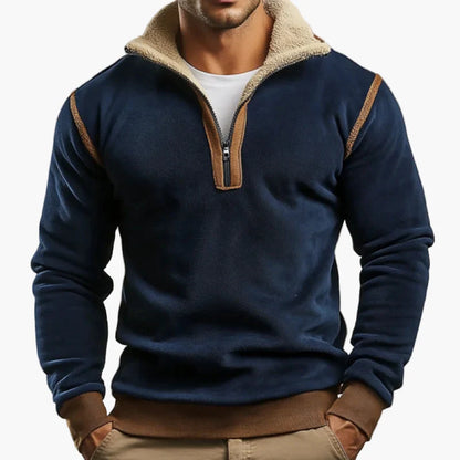 Herren Vintage Patchwork Fleece Pullover – Retro Style für Herbst und Winter