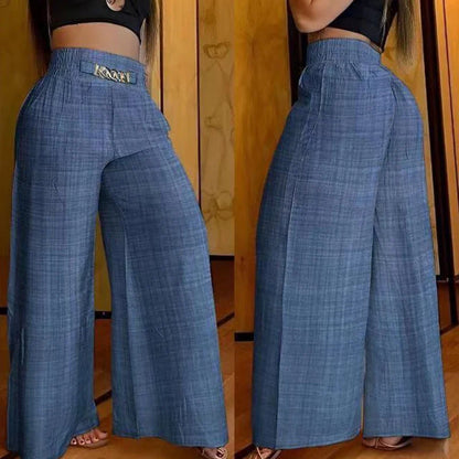 Damen Weite Hose High Waist Palazzo Stretch mit Gürteloptik